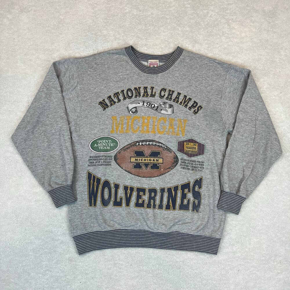 Vintage Michigan Wolverines 1901 National Champs Crew Neck Sz L Glory Days USA